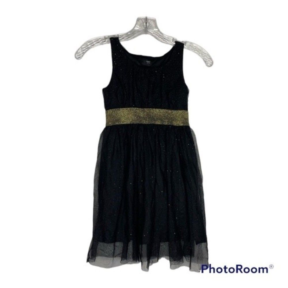 5/$15 Holiday Editions Black Gold Sleeveless Tutu Sparkly Dress M 7/8